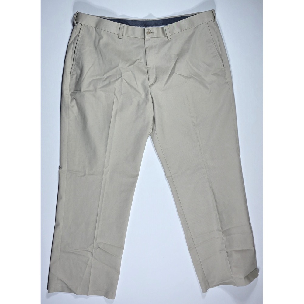 Haggar Men's 42x30 Premium No Iron Khaki Classic Fit Expandable Waist Pants Tan